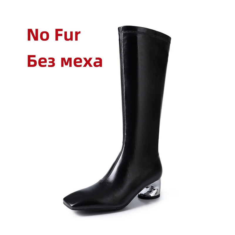 New High Heels Simple Style Warm Autumn Winter Slim Long Shoes Woman Thigh High Knight Boots