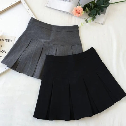 Harajuku Pleated Skirt High Waist Black Mini Skirts Korean Preppy School Uniform All Match a Line Skirt