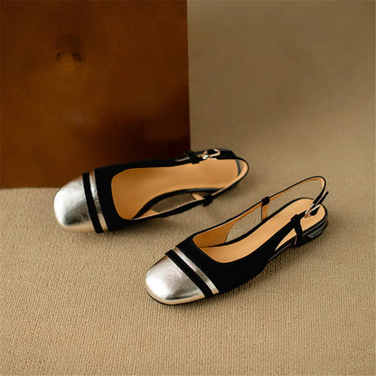 Classic Design Cow Leather Flats Shoes Slingbacks Summer Comfort Shoes Woman Round Toe Flats Shoes