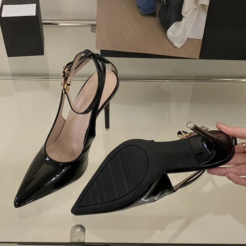 Pointed Toe Ankle Strap High Heels Party Shallow Designer Brand Shoes Summer Backless Stripper Shoes