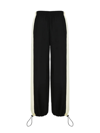 Contrast Patchwork Track Pants Elastic High Waist Loose Hippie Baggy Trousers Woven Jogging Sweatpants