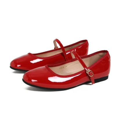 Shiny Pu Leaather Flats Mary Janes Shoes Red Basic Pointed Toe Loafers Spring Autumn Daily Black Shoes New