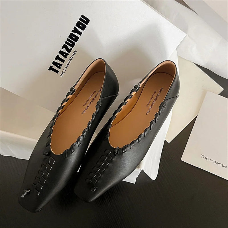 Loafers Spring Walk Loafers Genuine Leather Slip on Flats Shoes Soft Ballet Flats Shoes Woman Gold