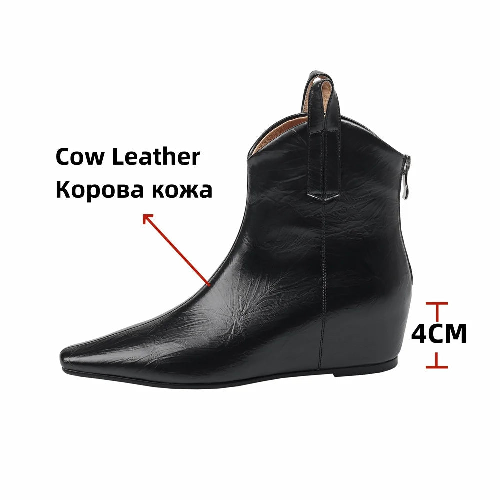 Wedges High Heels Ankle Boots Pointed Toe Office Pumps Side Zipper Easy Wear Short Warm Boots Shoes