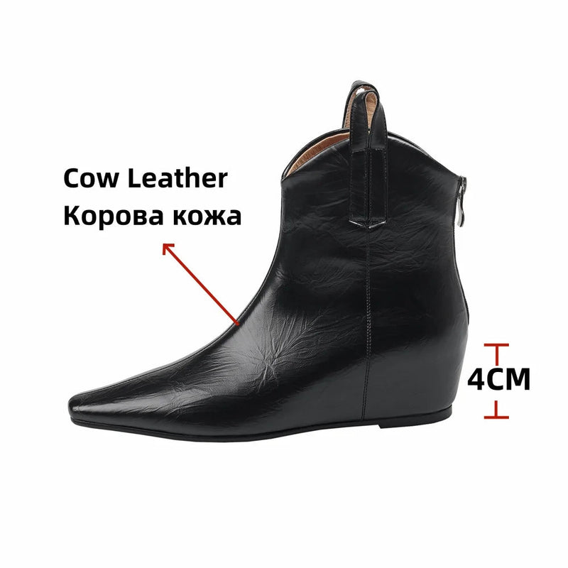 Wedges High Heels Ankle Boots Pointed Toe Office Pumps Side Zipper Easy Wear Short Warm Boots Shoes