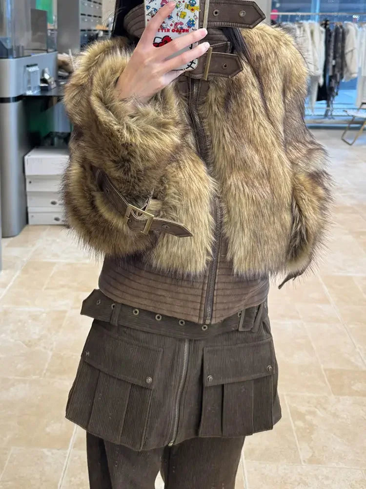 American Retro Oversized Detachable Pants Clothing Autumn and Winter New Spicy Girl Fake Two Piece Spliced Flare Pants