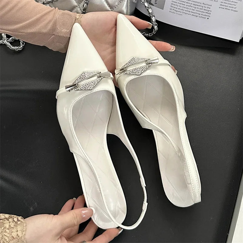 Crystal Diamond Pointed Toe Pumps Thin Low Heels Wedding Party Dress Sandals Shoes Zapatos De Mujer