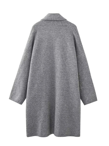 Gray Loose Open Stitch Sweater Cardigan Spring Pockets Long Sleeve Oversized Knit Sweaters Coat New Top