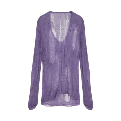 Autumn New High Street Vneck Hollow Loose Longsleeved Sweater + Patchwork Camisole Twopiece Suit