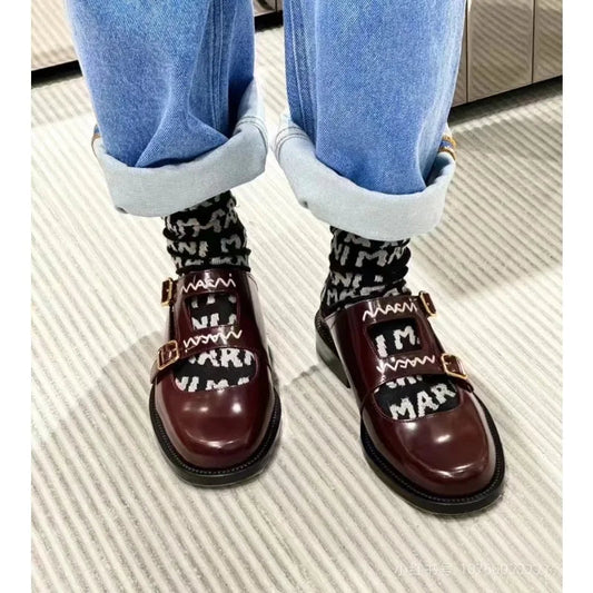 New Niche British Style Embroidered Letter Small Leather Shoes Metal Buckle Loafers Designer Shoes for
