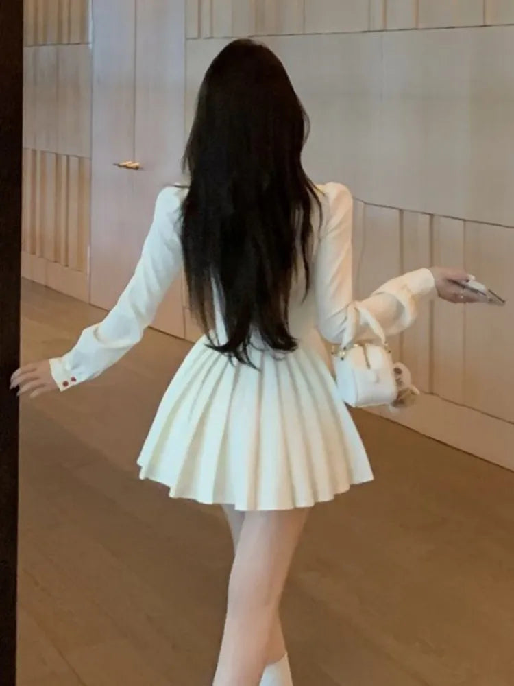 Sweet Mini Dress for Preppy Style Party Pleated Mini Dresses Slim Short Vestidos Female Outfits