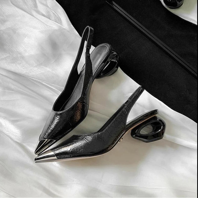 Strange Heel Dress Shoes Pointed Toe Slingbacks