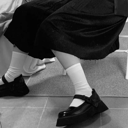 Retro Round Toe Block Heel Mary Jane Shoes Patent Leather Black Platform Pumps College Thicksoled Japanese Style Loafers