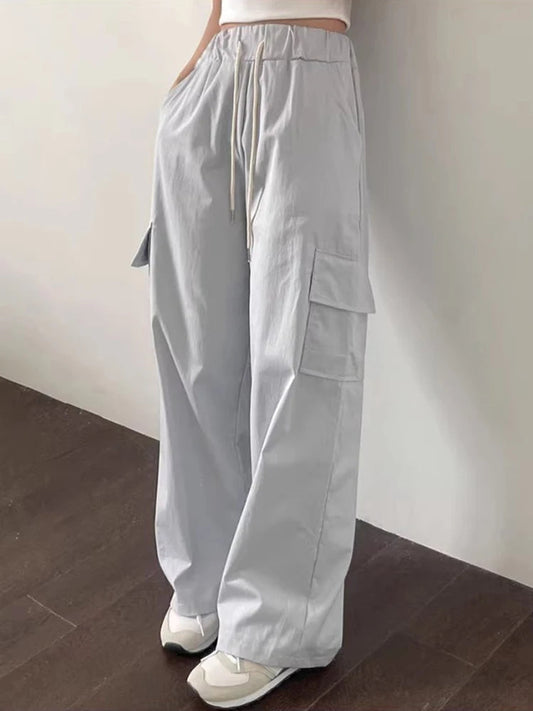 Korean Spring New French Age Reduced Elastic Waist Drawstring Large Pocket Versatile Loose Pants