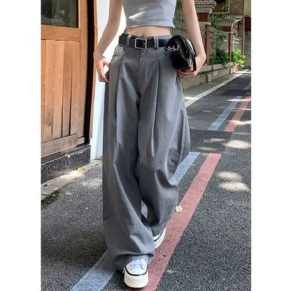 Gray Suit Pants for Oversized Korean Slack Classic Trousers Office Palazzo Loose
