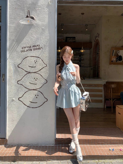 Korean Shirt Dress Sleeveless Office Lady Y2k Mini Dress Clothing Beach Even Party Summer