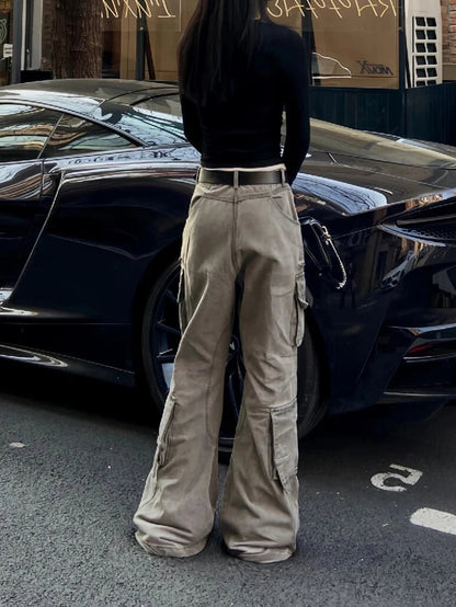 Brown Jeans High Waist American Wide Leg Pants Straight Baggy Denim Trousers Mom Oversize Pants
