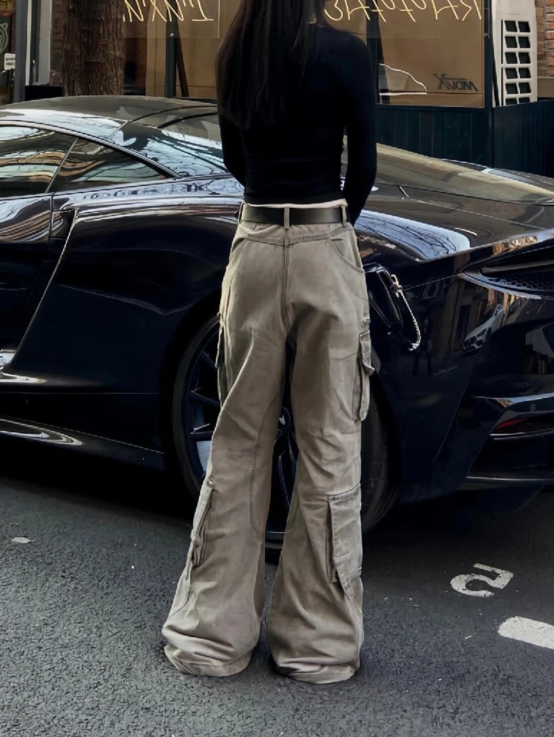 Brown Jeans High Waist American Wide Leg Pants Straight Baggy Denim Trousers Mom Oversize Pants