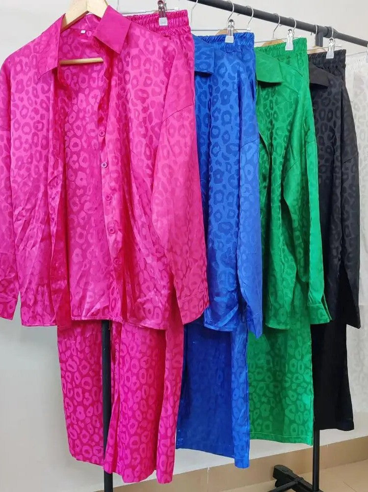 Leopard Print Shirt & Pants Coord Set