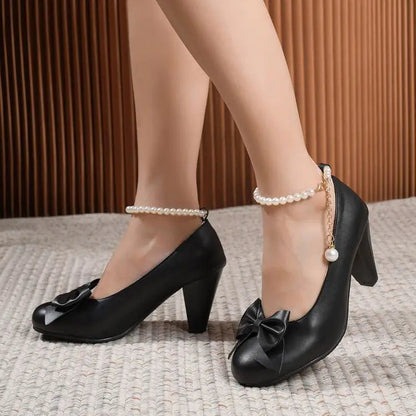 Bowknot Shallow Mouth Korean Shoes Pearl Decorateion Female Sneakers Round Toe Heels Crystal Butterfly 2
