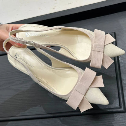 Bowknot Pointed Toe Thin Heel Sandals Satin Designer Heels Prom Backless Dress Shoes Zapatos De Mujer