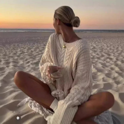 Loose Sweater Autumn Oneck Twist Sweater Color Long Sleeve Pullover Knitted Sweater Street