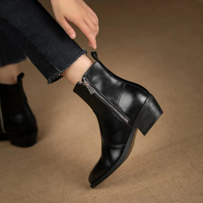 Winter Shoes Warm Wool Boots Pointed Toe Chunky Boots Genuine Leather Boots Fur Boots for Boots