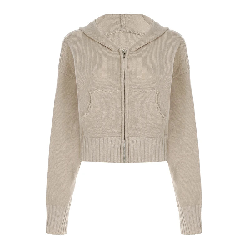 Knitter ��s Sweater Cardigan Zip Up Hooded Long Sleeve Retro Simple Harajuku Cropped Coat