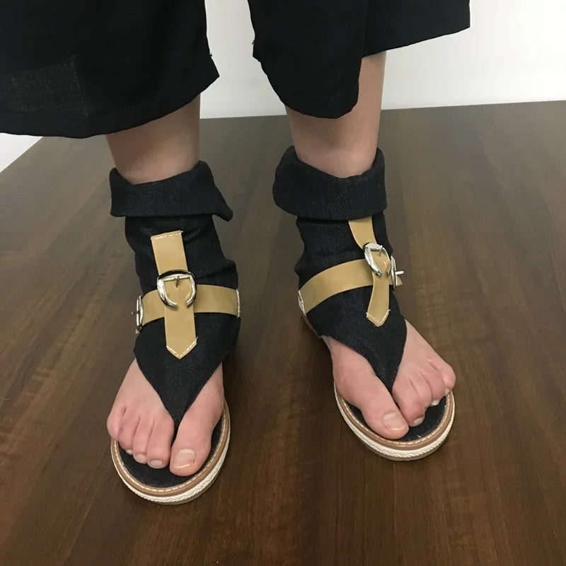 Blue Shoes Buckle Gladiator Sandals Summer Jeans Boots Booties Sandalias Size 43