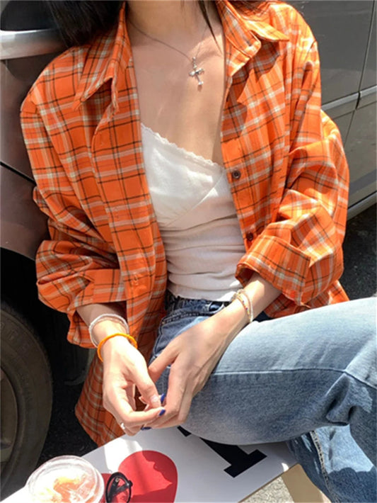 Autumn Plaid Shirts New Loose Plaid Gentle All Match Daily Coats High Street Slim