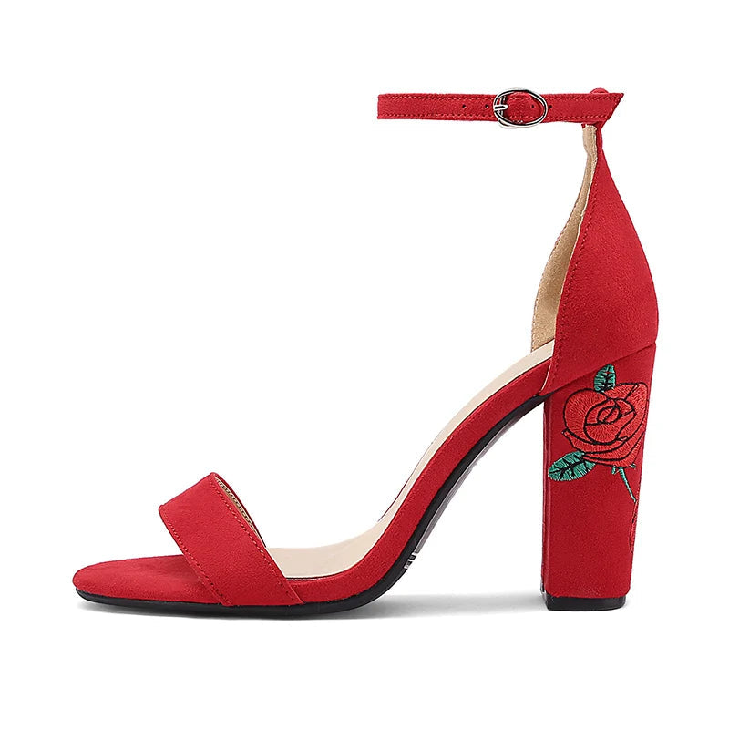 Style Embroidered Highheel Sandals Summer New Ankle Strap Retro Open Toe Wedding Shoes Female 3445