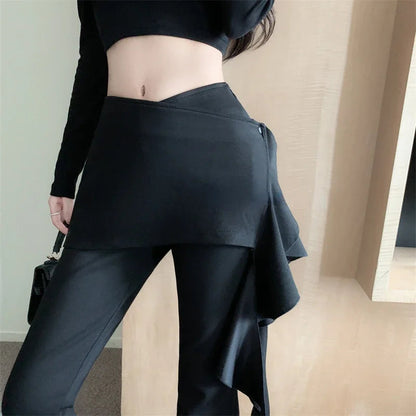 Korean Irregular Skirt Splicing Slim Pants Autumn New Color Allmatch Wide Leg Pants