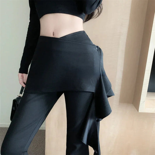 Korean Irregular Skirt Splicing Slim Pants Autumn New Color Allmatch Wide Leg Pants