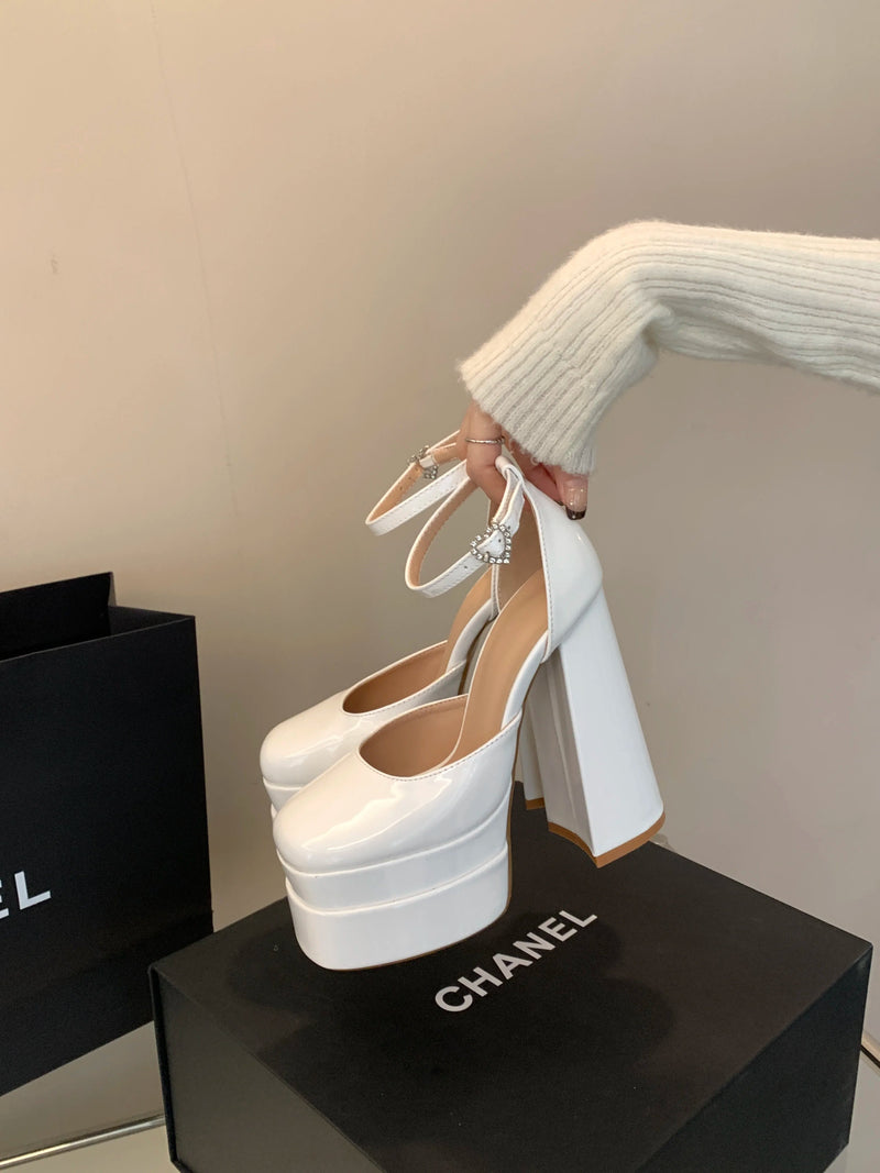 Ivory Satin Evening Party Platform Sandals High Heels 15 Cm Thick Heels Wedding Shoes