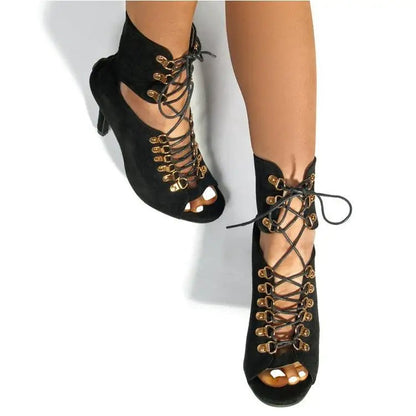 Sandals Thin High Heels Open Toe Zipper Dancing Shoes Summer Ballroom Dance Short Boots Woman's 43