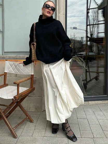 Silk Satin White Maxi Skirt Long Ruffled Pleated Skirts Lantern Pants Aline Silk Long Skirts for New