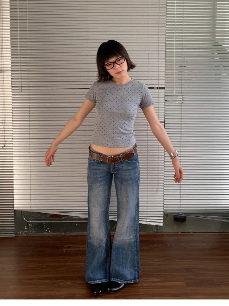 American Retro High Street Spicy Low Waist Jeans Y2k Harajuku Baggy Slim Denim Flared Pants