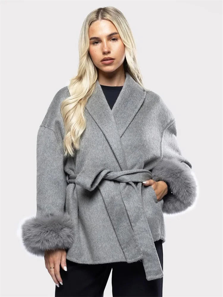 Fox Fur Wool Overcoat ’s Short Coat Office Lady Double-sided Woolen Coat New Cardigan Jackets Loose