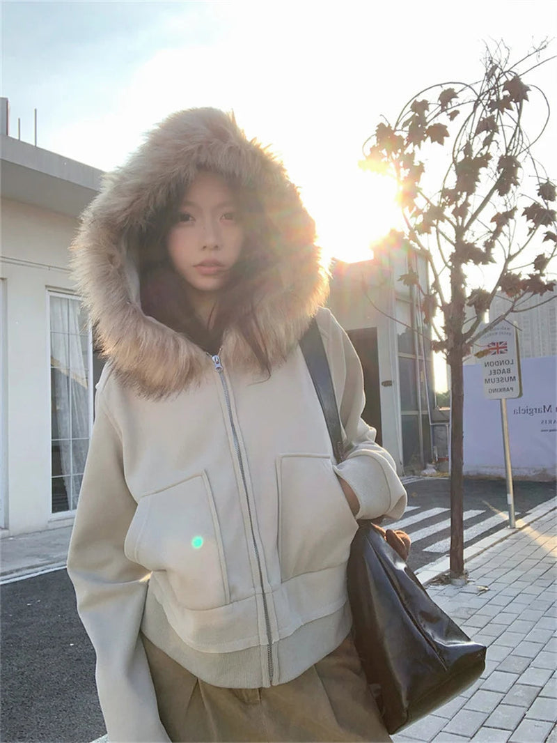 Fur Hooded Sweatshirts Loose Plush Winter Warm Daily Ol New All Match Coats