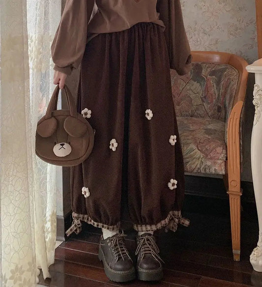 Mori System Corduroy Drawstring Trousers Loose Bud Wide Leg Trousers Anklelength Pants