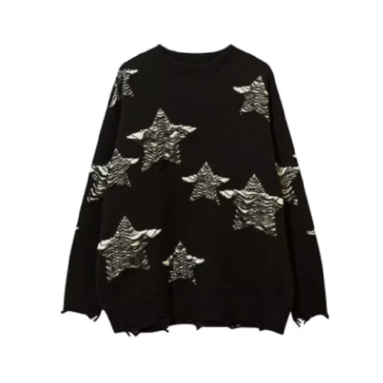 Star Hollow Out Sweater Autumn Winter Oversized Harajuku Pullover Punk Grunge Goth Hip Hop Tops Clothes
