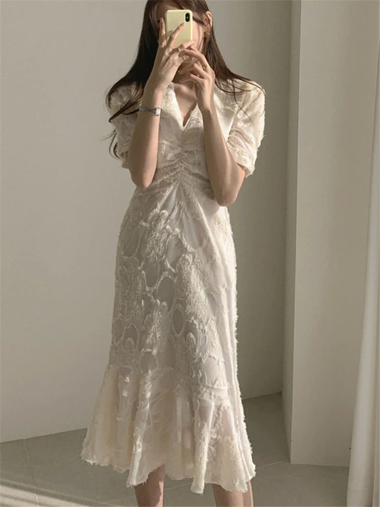 Stylish Vneck Dress Waistcontrolled Slimming Spring Shortsleeved Summer Long Dresses