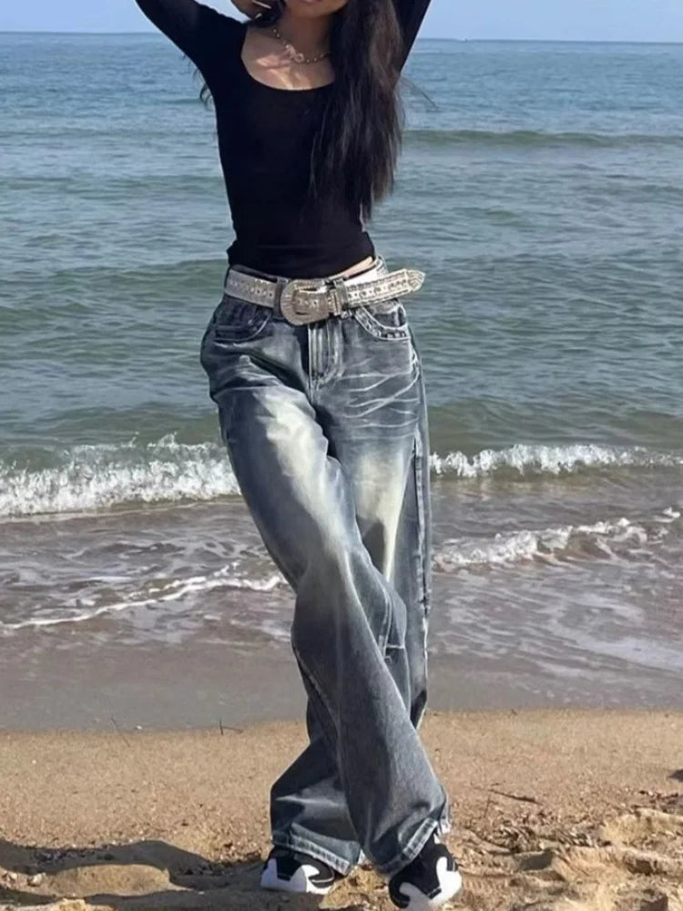 Y2k 90s High Waist Wide Leg Pants American Retro Grunge Hip Hop Oversized Baggy Denim Pants