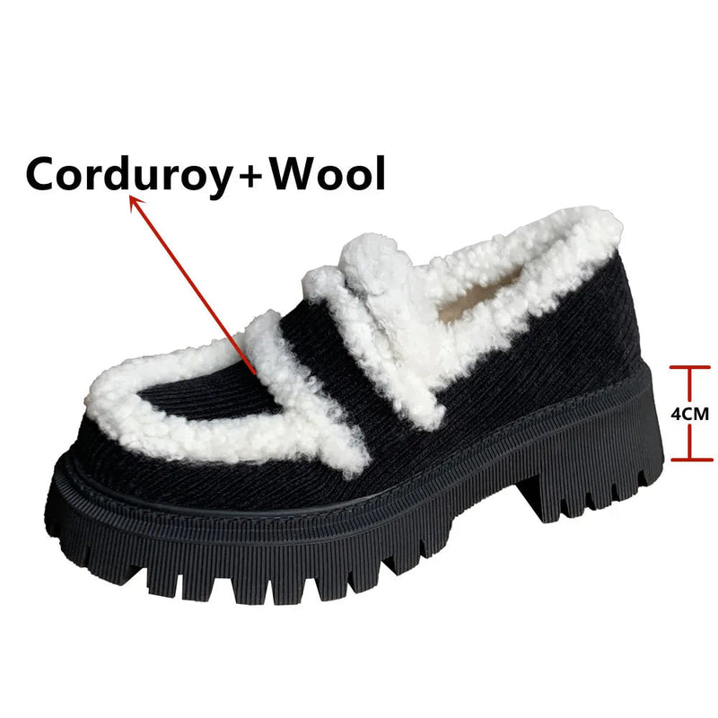 Autumn Winter Pumps Thick Heels Round Toe Warm Shoes Woman Loafers Office Lady Working