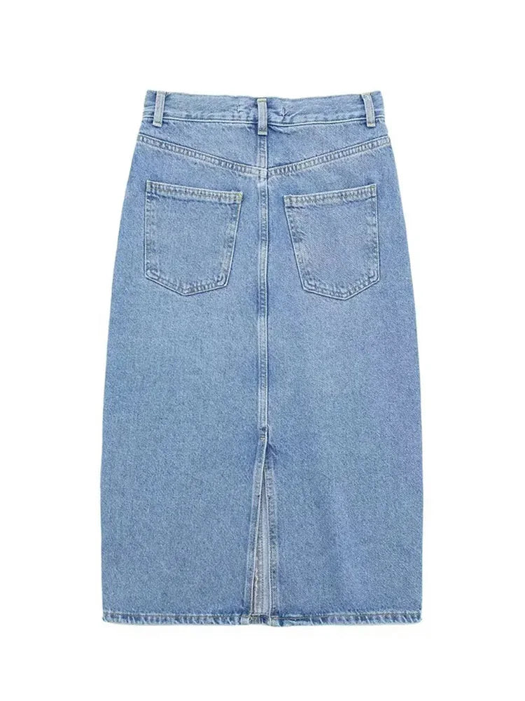 Summer Denim Skirt for High Waist Midi Skirts Zipper Female Slim Pencil Hem Slit Wrap Skirt