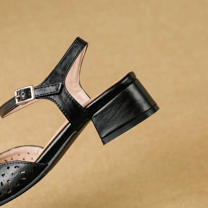 Sandals Square Toe Thick Heels 3.5cm Buckle Strap Breathable Small Size 31 32 33 Sweet Daily Shoes