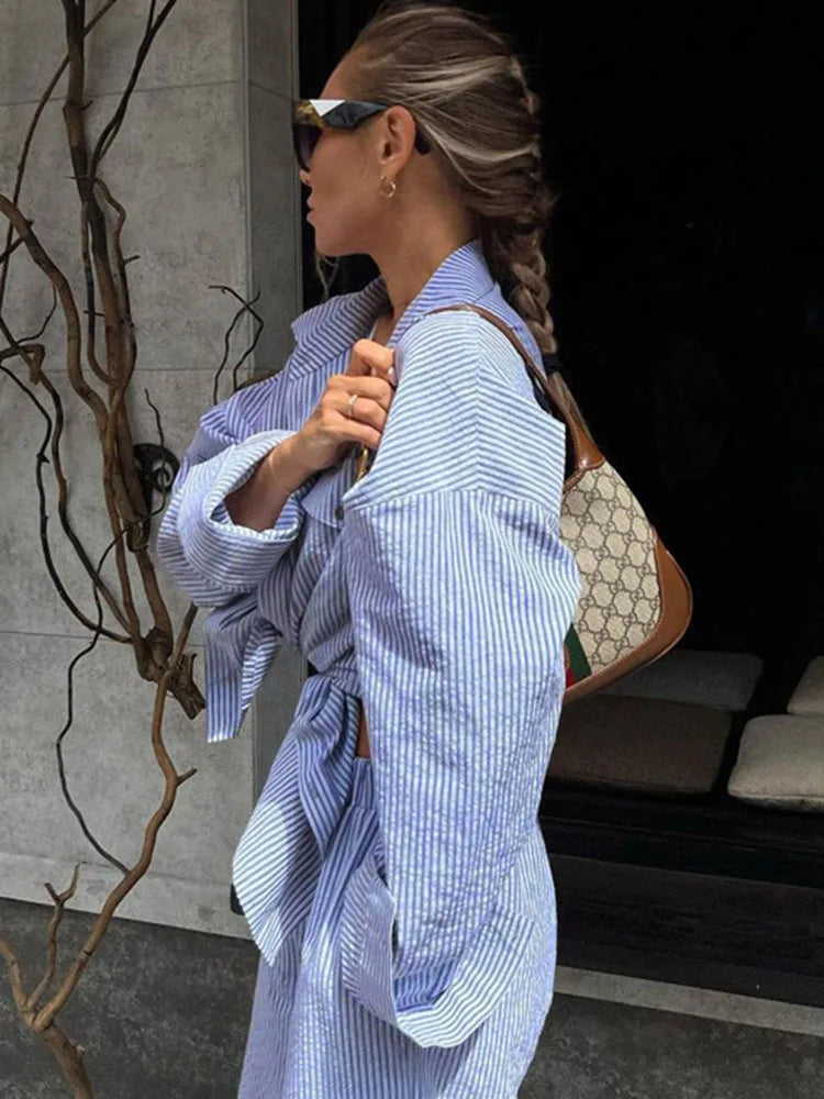 Contrast Color Shirt Pants Suit 2-piece ’s Summer Striped Patchwork ’s Suit 2-piece Pants Suit