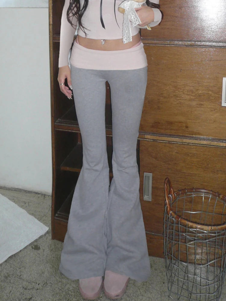 Korean Coquette Low Waisted Slim Autumn Sweatpants Basic Flare Trousers Cutecore Skinny Boot Cut Pants Outfits