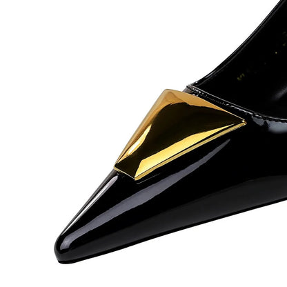 Patent Leather High Heels Wedges Shoes Lady Pumps Pointed Toe Hollow Back Strap 6.5 Cm Sandals White Heels Shoes