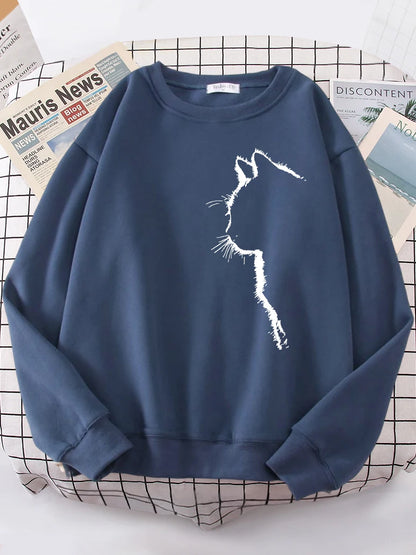 Simple Strokes of Cat Pet Print Hoody Shoulder Drop All-match Hoodies Simple S-xxl Hoodie Street Quality Clothing Female